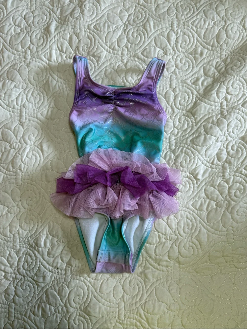 Cat & Jack Ariel The Little Mermaid themed swimsuit one piece with attached tutu